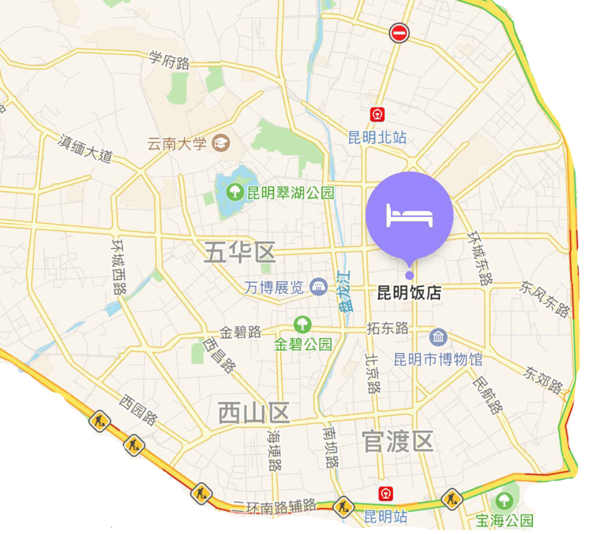 抵达方式:机场火车站空港快线,昆明饭店站下车;地铁2号线东风广场下车