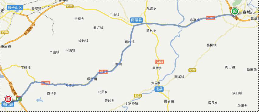 再经南陵g318 国道抵达青阳县(103.3km)