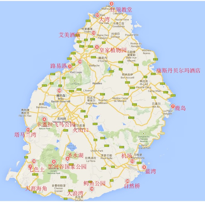 求毛里求斯的旅遊位置圖