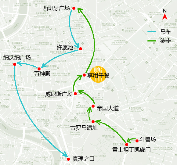 搭乘贵族马车 环游盛世罗马 / 城市精华一日游(深入斗兽场参观 / 地道