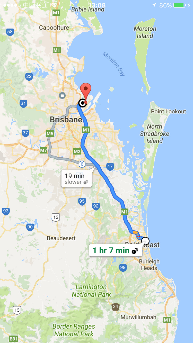 bne(布里斯班机场)在布里斯班的东北方向.付2张图题主就明白了