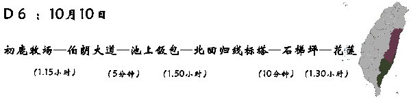 D6 (10月10日):台东—初鹿牧场—(花东纵谷)—伯朗大道—池上饭包文化馆—北回归线标志塔—石梯坪—花莲—(晚饭:太监鸡) D6 (10月10日):台东—初鹿牧场—(花东纵谷)—伯朗大道—池上饭包文化馆—北回归线标志塔—石梯坪—花莲—(晚饭:太监鸡)
